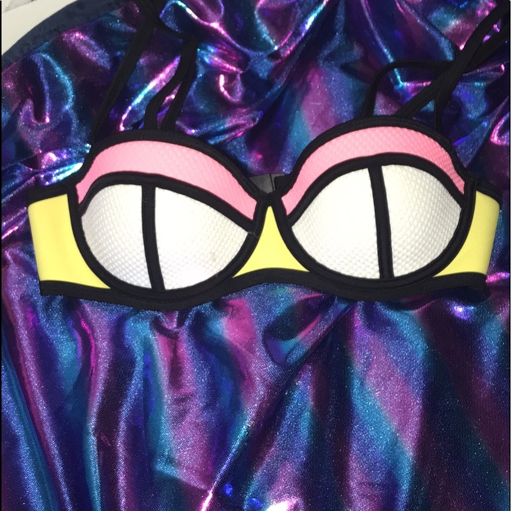 Pink yellow black and white TRIANGL bikini top xxs